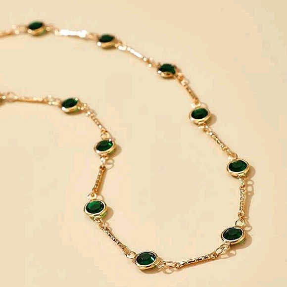 Emerald Green Gold Plated Zircon Choker Bracelet Matching Set - Picture 4 of 9